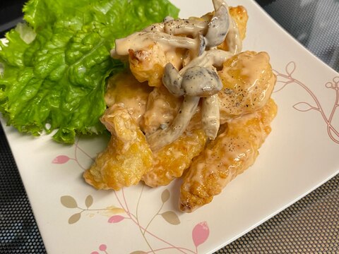 リメイク料理❣️鶏天とシメジの簡単エビマヨ風
